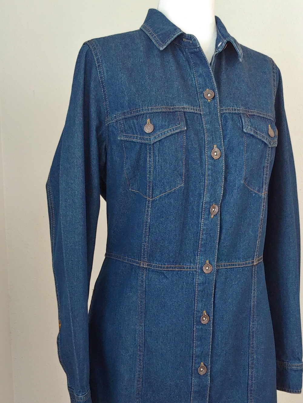 FRYE Blue Denim Button-Front Cotton Dress Women's Medium - Picture 11 of 16